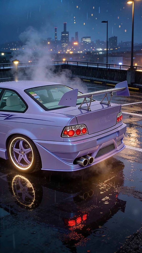 Detalle frontal de BMW E36 tuning con paragolpes deportivo