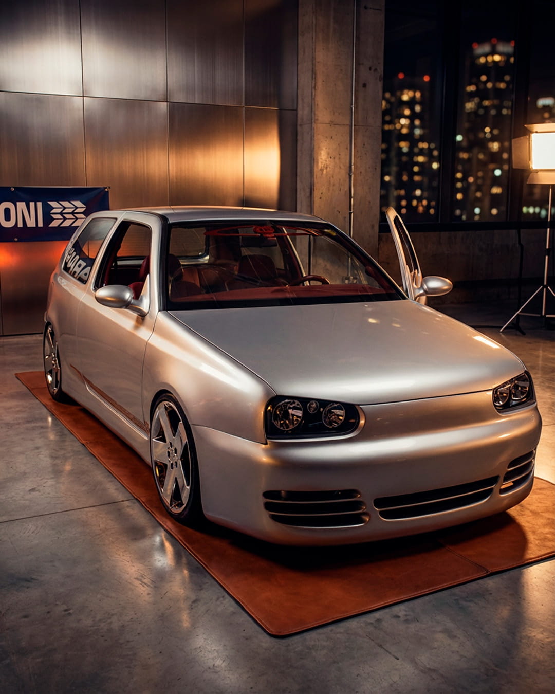 Golf III tuning 2002, vista delantera tres cuartos en set nocturno